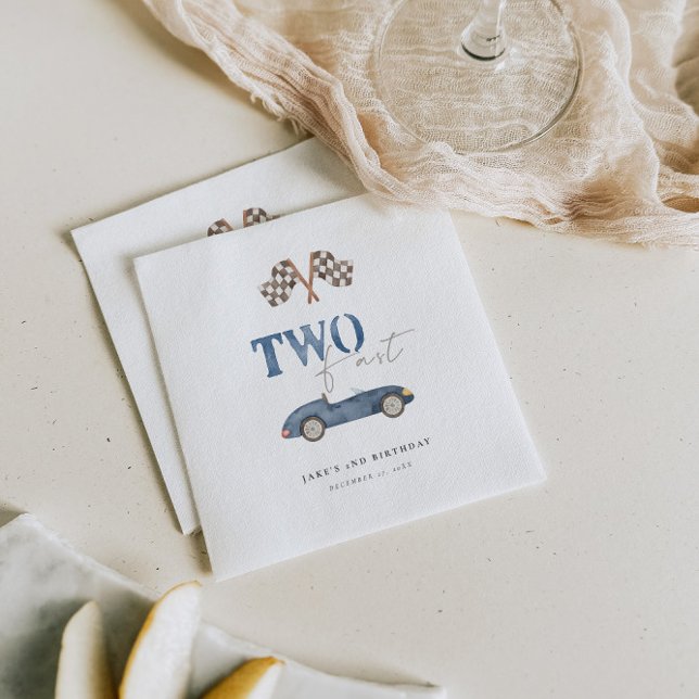 TWO FAST Blue Retro Race Car  Napkin (Creator Uploaded)