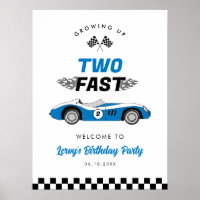 Two Fast Blue Vintage Race Car Birthday Welcome