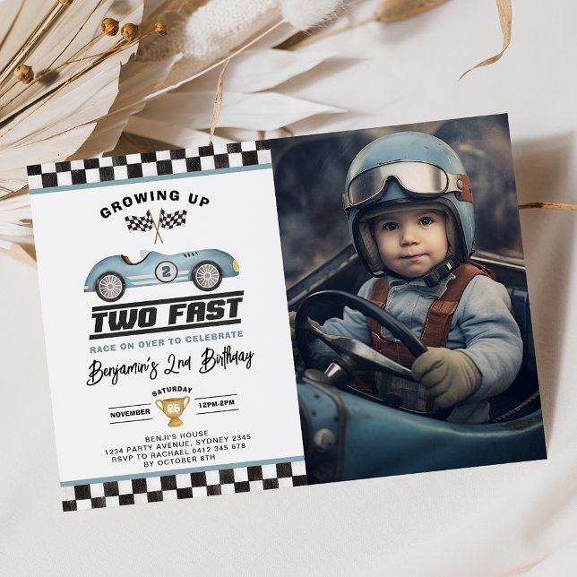 Two Fast Boy 2nd Birthday Race Car Party Photo Invitation (Creator Uploaded)