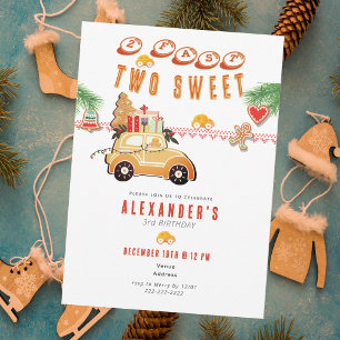 Two Fast Christmas Gingerbread Car 2nd Birthday Invitation