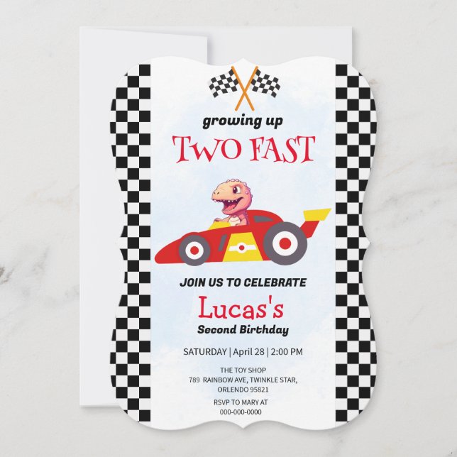 Two Fast Dinosaur Race Car 2nd Birthday Party  (Front)
