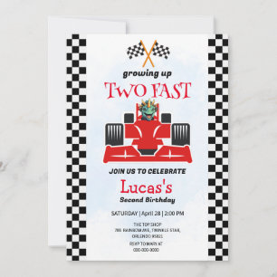 Two Fast Dinosaur Race Car 2nd Birthday Party  Invitation