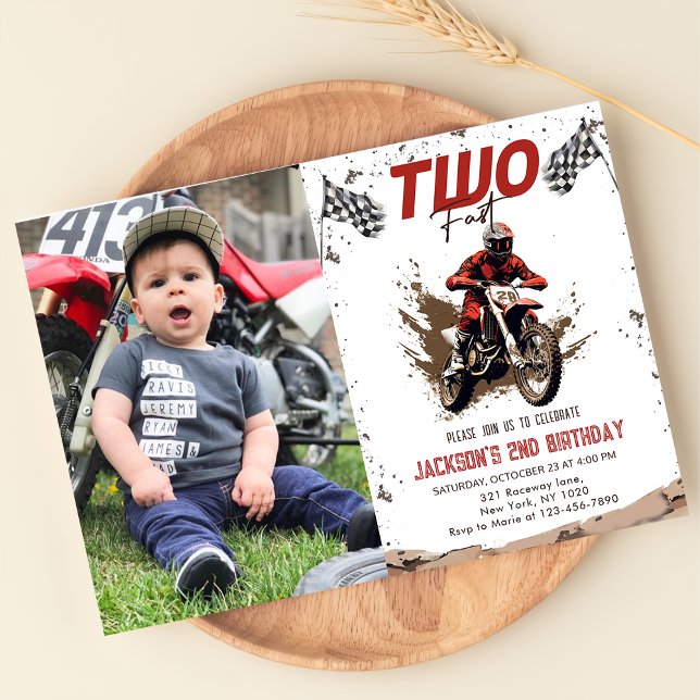 Two Fast Dirt Bike Adventure 2nd Birthday Photo Invitation (Creator Uploaded)