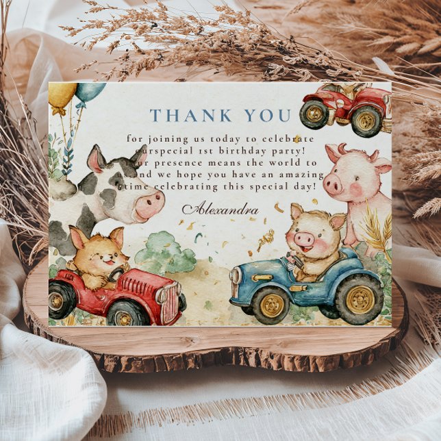 Two Fast Farm Animals 2nd Birthday Thank You Card (Creator Uploaded)