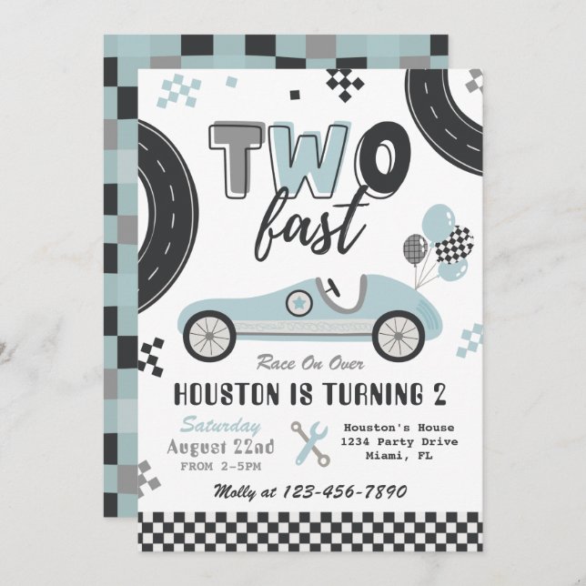 TWO Fast Invitation | Racing Birthday Invitation (Front/Back)