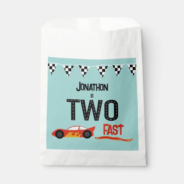 TWO fast kids racecar second birthday party Favour Bags (Front)
