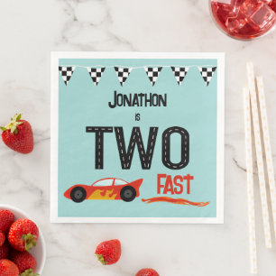 TWO fast kids racecar second birthday party  Napkin