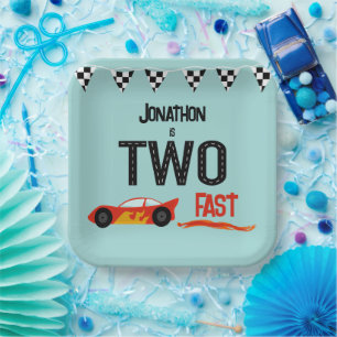 TWO fast kids racecar second birthday party Paper Plate