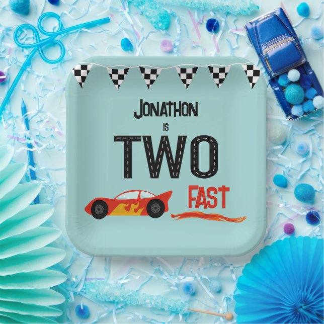 TWO fast kids racecar second birthday party Paper Plate (Party)