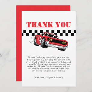 Two Fast Modern Red Race Car Boy 2nd Birthday Thank You Card