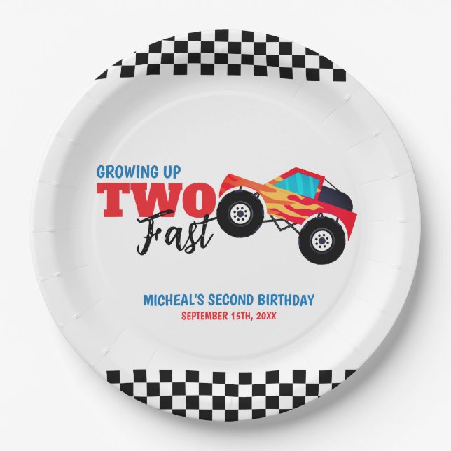 Two Fast Monster Truck 2nd Birthday Paper Plate (Front)