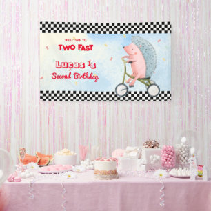 Two Fast pink porcupine Race bike 2nd HBD Party Banner