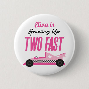 Two Fast Pink Race Car 2nd Birthday Party 6 Cm Round Badge