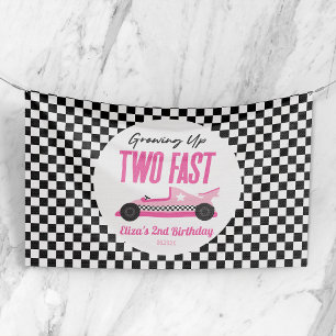 Two Fast Pink Race Car 2nd Birthday Party Banner
