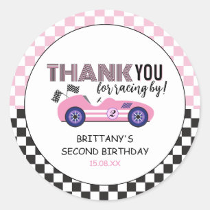 Two Fast Pink Race Car Second Birthday  Classic Round Sticker