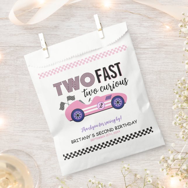 Two Fast Pink Race Car Second Birthday  Favour Bags (Clipped)