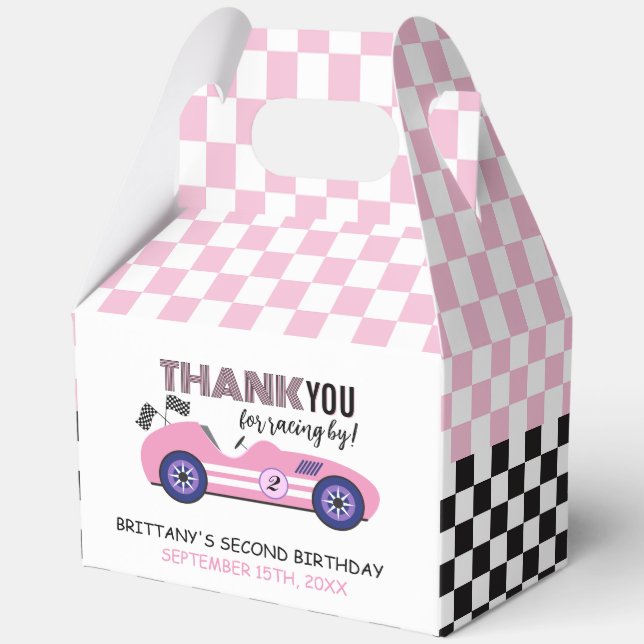 Two Fast Pink Race Car Second Birthday  Favour Box (Front)