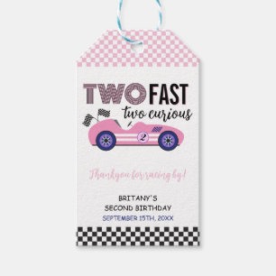 Two Fast Pink Race Car Second Birthday  Gift Tags