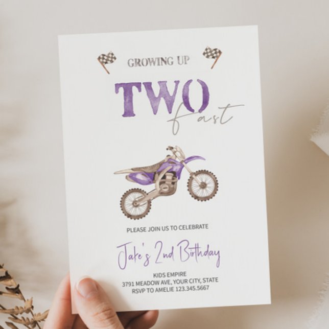 TWO Fast Purple Dirt Bike Birthday Invitation  (Creator Uploaded)