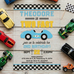 Two Fast Race Car 2nd Birthday Acrylic Invitations