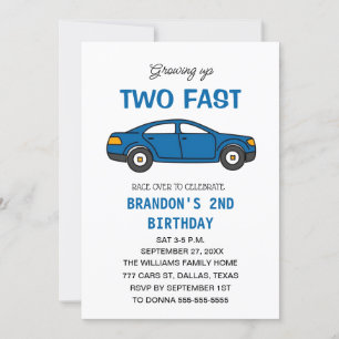 Two Fast Race Car 2nd Birthday Boy Invitation