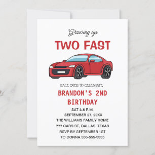 Two Fast Race Car 2nd Birthday Boy Invitation