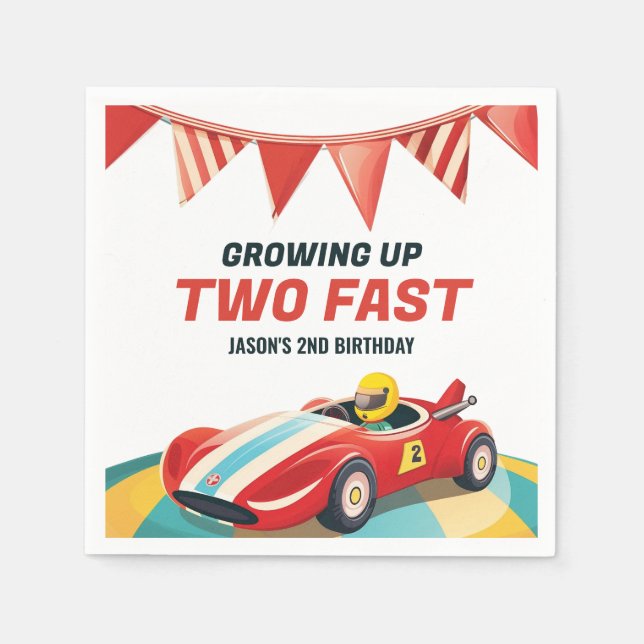 Two Fast Race Car 2nd Birthday Napkin (Front)