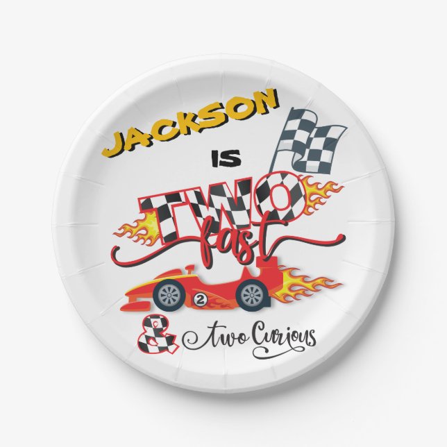 Two Fast Race Car 2nd Birthday Paper Plate (Front)