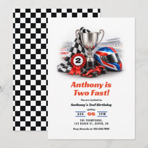 Two Fast Race Car 2nd Birthday Party Invitation