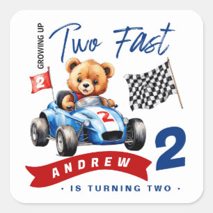 Two Fast Race Car 2nd Birthday  Square Sticker