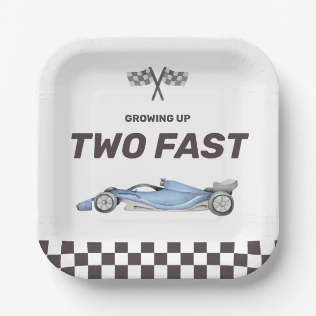 Two Fast Race Car 2nd Boy's Birthday Party Paper Plate (Front)