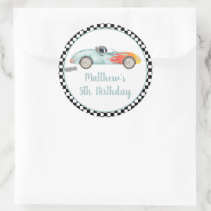 Two Fast Race Car Birthday Classic Round Sticker