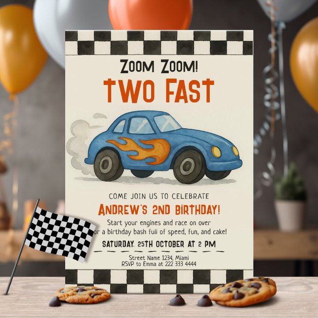 Two Fast Race Car Birthday Party Invitation (Creator Uploaded)