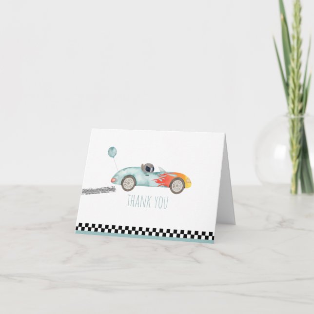 Two Fast Race Car Birthday Thank You Card (Front)