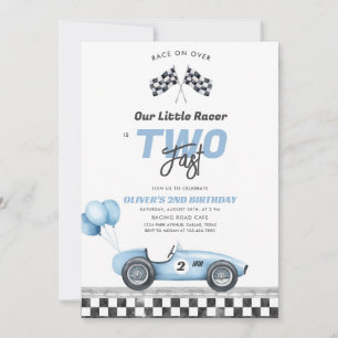 Two Fast Race Car Boy 2nd Birthday Invitation