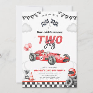 Two Fast Race Car Boy 2nd Birthday Invitation