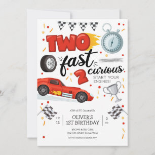 Two Fast Race Car Boy 2nd Birthday Invitation