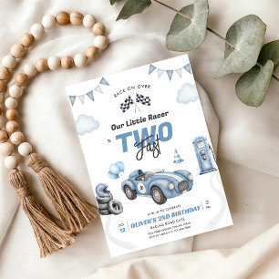 Two Fast Race Car Boy 2nd Birthday Invitation