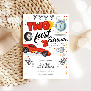 Two Fast Race Car Boy 2nd Birthday Invitation