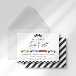 Two Fast Race Car Boy 2nd Birthday Invitation