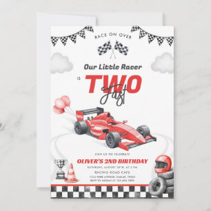 Two Fast Race Car Boy 2nd Birthday Invitation