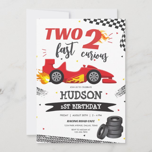 Two Fast Race Car Boy 2nd Birthday Invitation (Front)