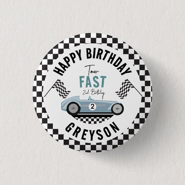 Two Fast Race Car Boy 2nd Birthday Party 3 Cm Round Badge (Front)