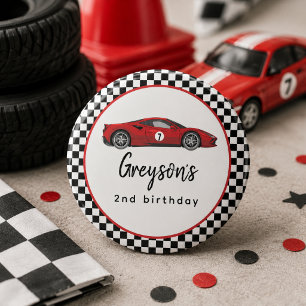Two Fast Race Car Boy 2nd Birthday Party 3 Cm Round Badge