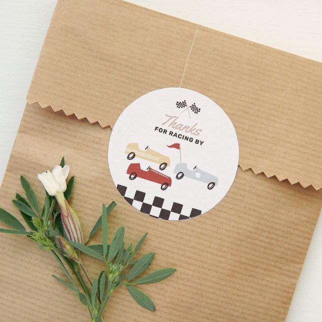Two Fast Race Car Boy 2nd Birthday Party Classic Round Sticker (Creator Uploaded)