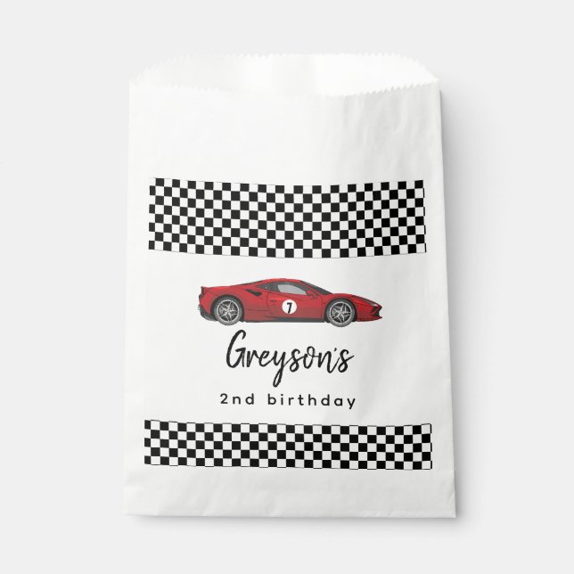 Two Fast Race Car Boy 2nd Birthday Party Favour Bags (Front)