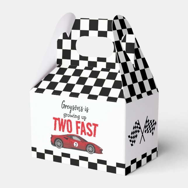 Two Fast Race Car Boy 2nd Birthday Party Favour Box (Front Side)