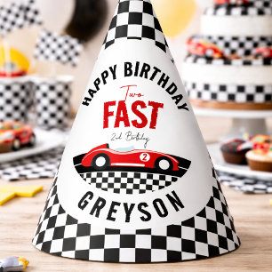 Two Fast Race Car Boy 2nd Birthday Party Hat