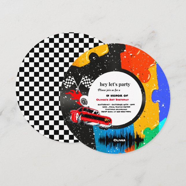 Two Fast Race Car Boy 2nd Birthday Party  Invitati Invitation (Front/Back)