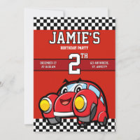 Two Fast Race Car Boy 2nd Birthday Party Invitatio